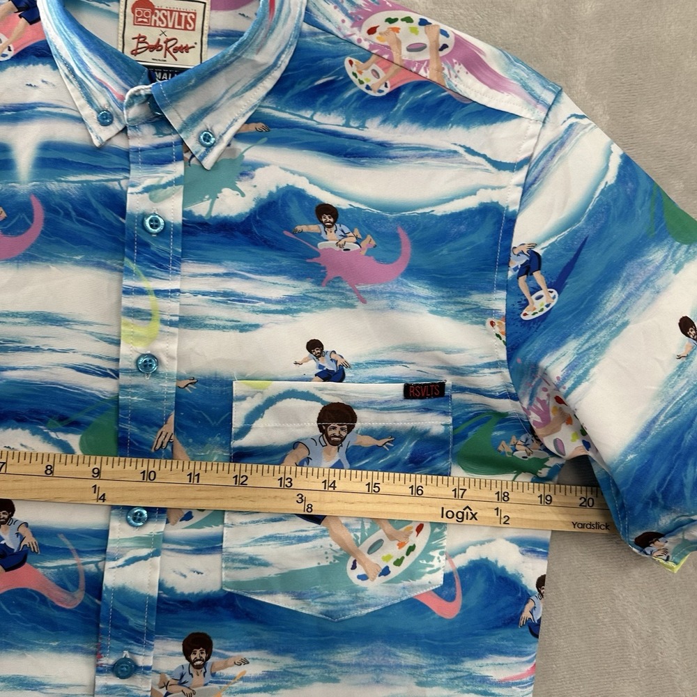 RSVLTS Button Down Short Sleeve Shirt Mens Small Bob Ross Surfs Up Hawaiian - Picture 6 of 10